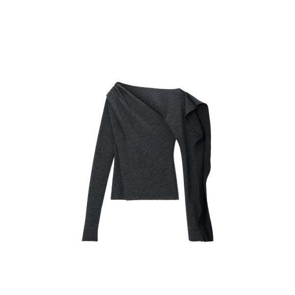 Asymmetric Drape Top in Charcoal