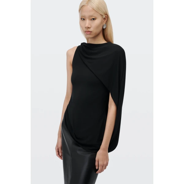 Alexander Wang Asymmetric Drape Twisted Top in Black | Tops | Coveti