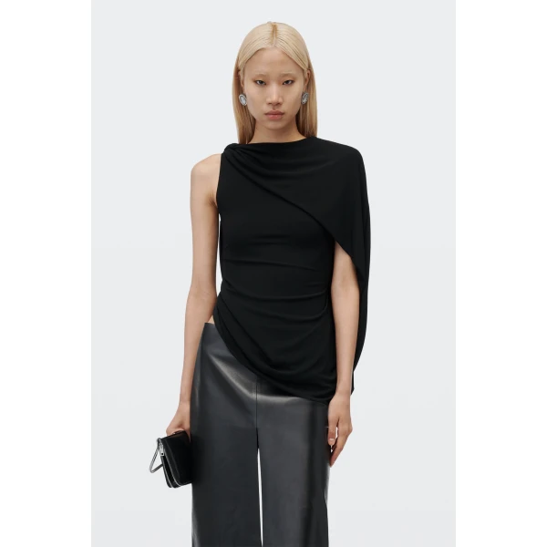 Alexander Wang Asymmetric Drape Twisted Top in Black | Tops | Coveti
