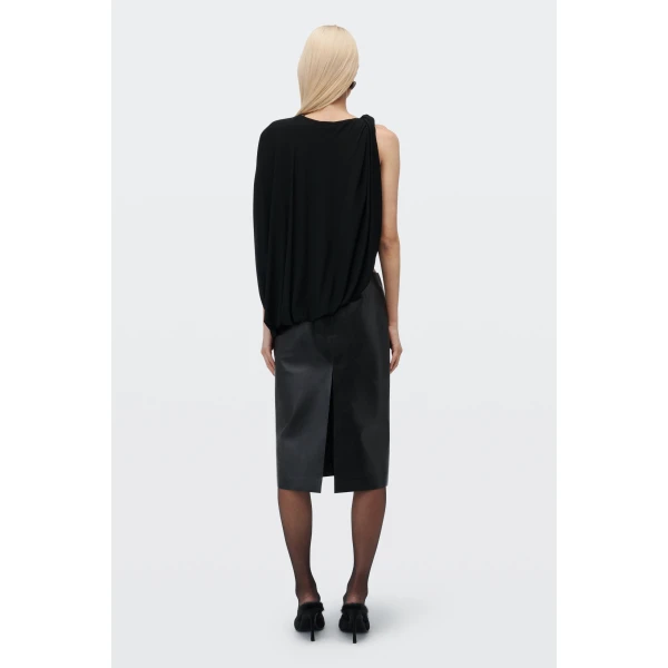 Alexander Wang Asymmetric Drape Twisted Top in Black | Tops | Coveti