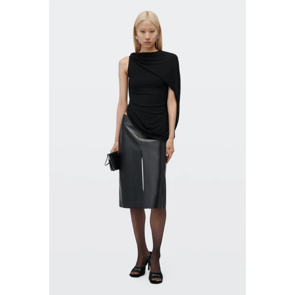Alexander Wang Asymmetric Drape Twisted Top in Black | Tops | Coveti