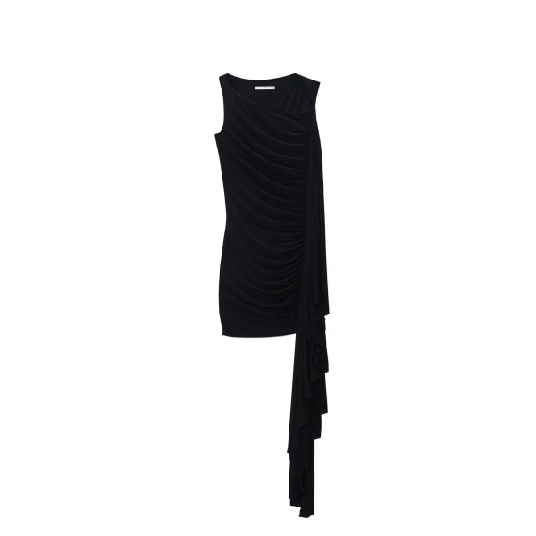 Asymmetric Ruched Mini Dress in Black