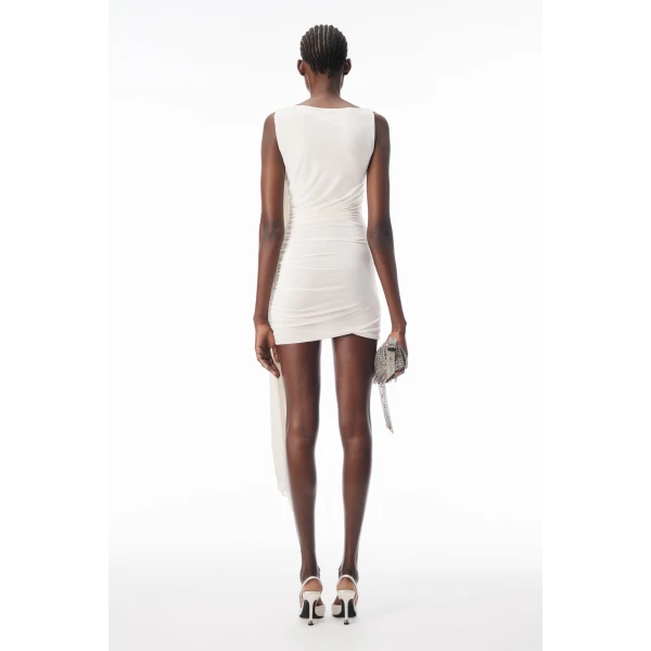 Alexander Wang Asymmetric Ruched Mini Dress in Star White | Mini Dresses | Coveti