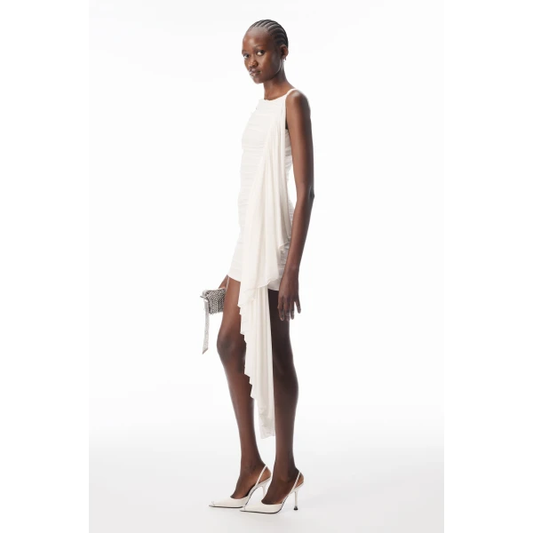 Alexander Wang Asymmetric Ruched Mini Dress in Star White | Mini Dresses | Coveti