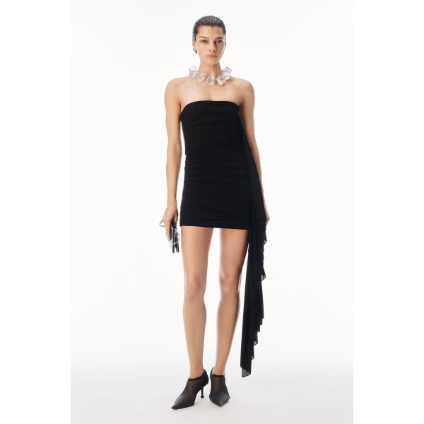 Alexander Wang Asymmetric Ruched Strapless Mini Dress in Black | Mini Dresses | Coveti
