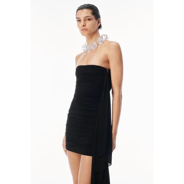 Alexander Wang Asymmetric Ruched Strapless Mini Dress in Black | Mini Dresses | Coveti