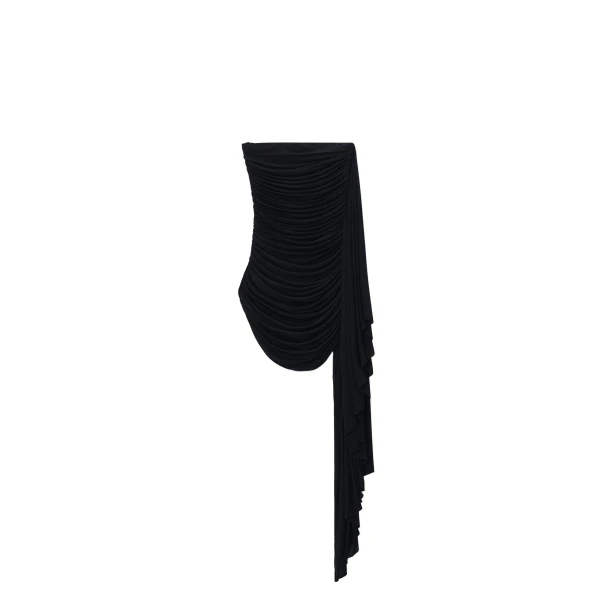 Alexander Wang Asymmetric Ruched Strapless Mini Dress in Black | Coveti