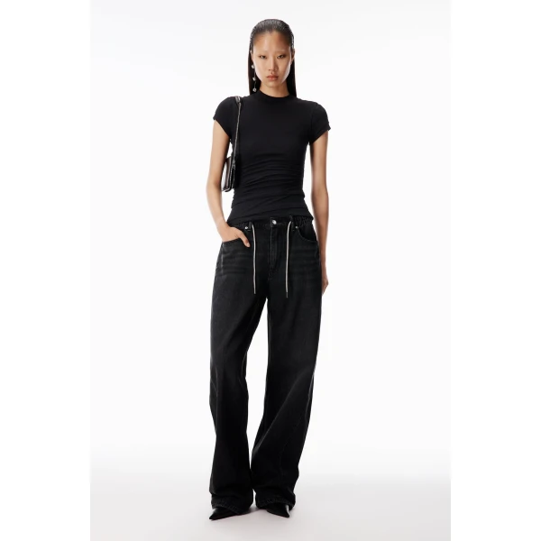 Alexander Wang Balloon Crystal Hotfix Drawcord Jogger in Grey Aged | Sweatpants | Coveti