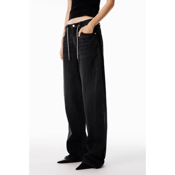 Alexander Wang Balloon Crystal Hotfix Drawcord Jogger in Grey Aged | Sweatpants | Coveti