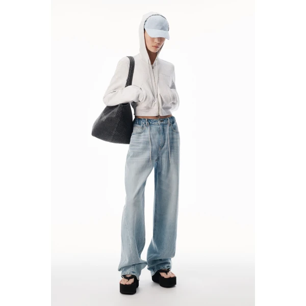 Alexander Wang Balloon Crystal Hotfix Drawcord Jogger in Light Bleach | Sweatpants | Coveti