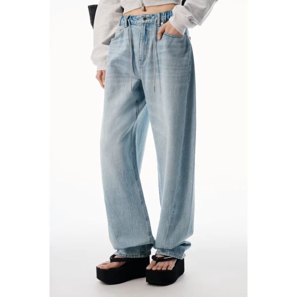 Alexander Wang Balloon Crystal Hotfix Drawcord Jogger in Light Bleach | Sweatpants | Coveti