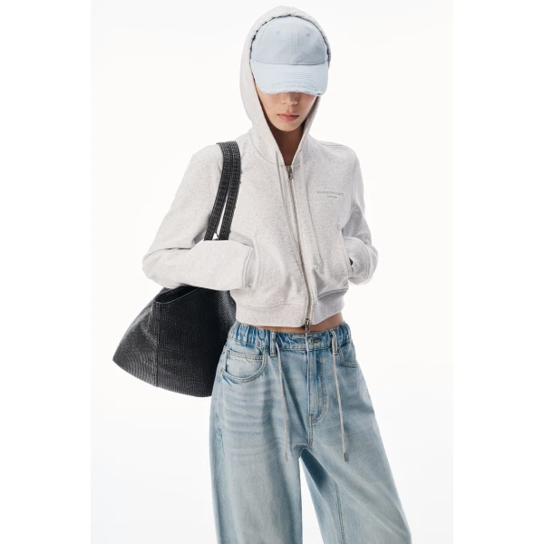 Alexander Wang Balloon Crystal Hotfix Drawcord Jogger in Light Bleach | Sweatpants | Coveti