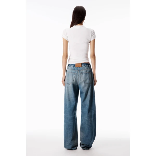 Alexander Wang Balloon Crystal Hotfix Drawcord Jogger in Tinted Medium Indigo | Sweatpants | Coveti