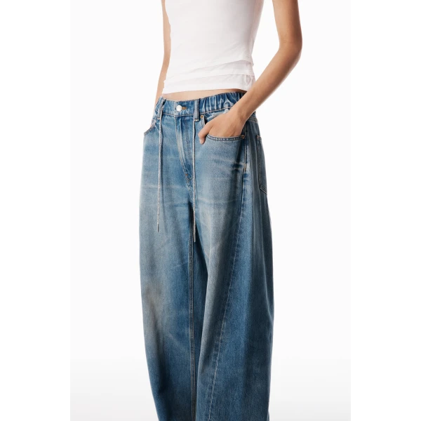 Alexander Wang Balloon Crystal Hotfix Drawcord Jogger in Tinted Medium Indigo | Sweatpants | Coveti