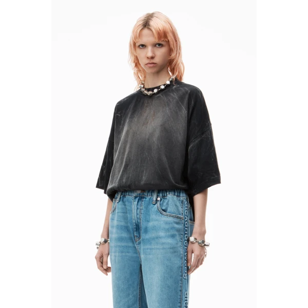 Alexander Wang Balloon Logo-Embossed Jean in Vintage Light Indigo | Denim | Coveti