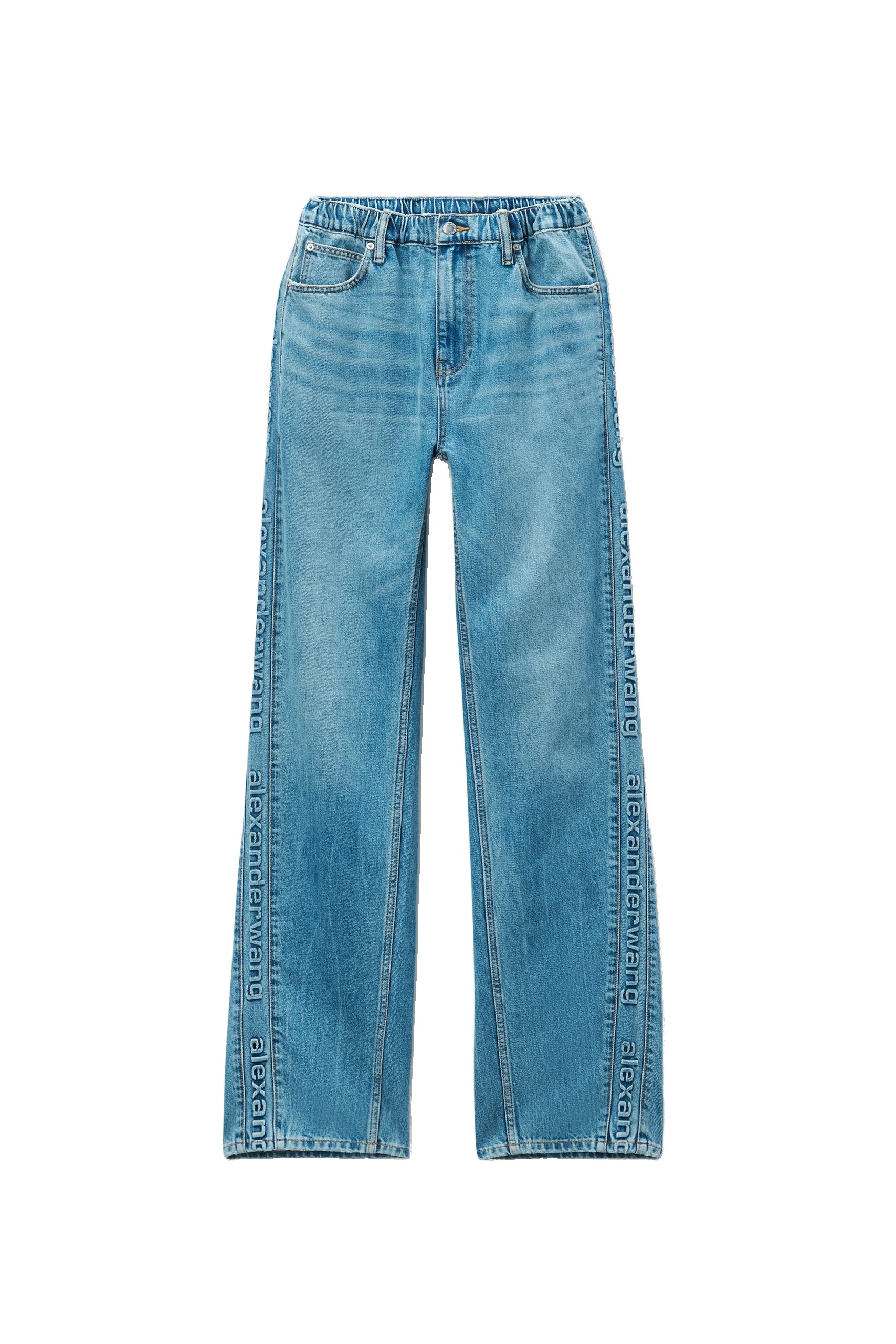 Alexander Wang Balloon Logo-Embossed Jean in Vintage Light Indigo Alexander Wang Balloon Logo-Embossed Jean in Vintage Light Indigo | Coveti