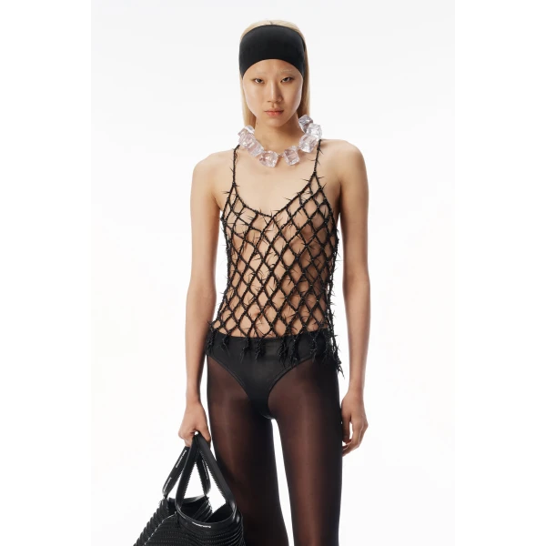Alexander Wang Barbed Leather Tank in Black | Sleeveless | Coveti