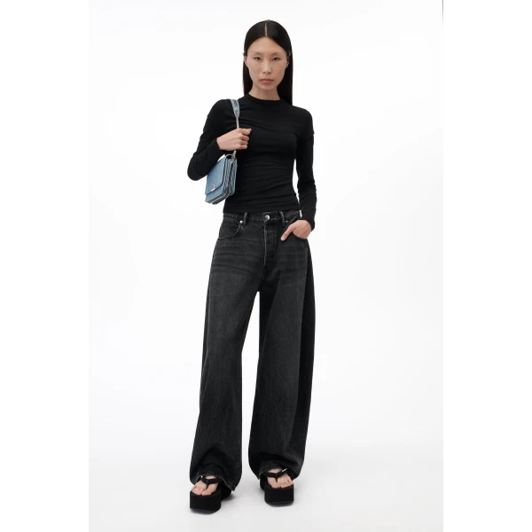 Alexander Wang Blow Up Crystal Hotfix Cursive Logo Pocket Jean in Grey Aged | Denim | Coveti