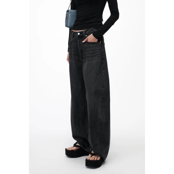 Alexander Wang Blow Up Crystal Hotfix Cursive Logo Pocket Jean in Grey Aged | Denim | Coveti