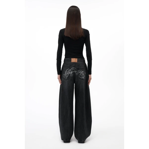 Alexander Wang Blow Up Crystal Hotfix Cursive Logo Pocket Jean in Grey Aged | Denim | Coveti