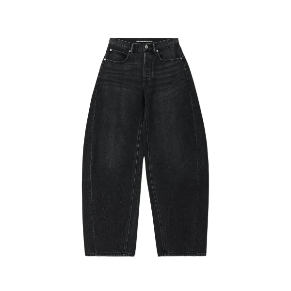 Alexander Wang Blow Up Crystal Hotfix Cursive Logo Pocket Jean in Grey Aged | Coveti