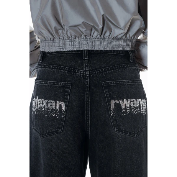 Alexander Wang Blow Up Crystal Hotfix Logo Pocket Jean in Grey Aged | Denim | Coveti