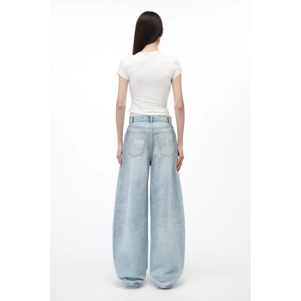 Alexander Wang Blow Up Crystal Hotfix Logo Pocket Jean in Light Bleach | Denim | Coveti