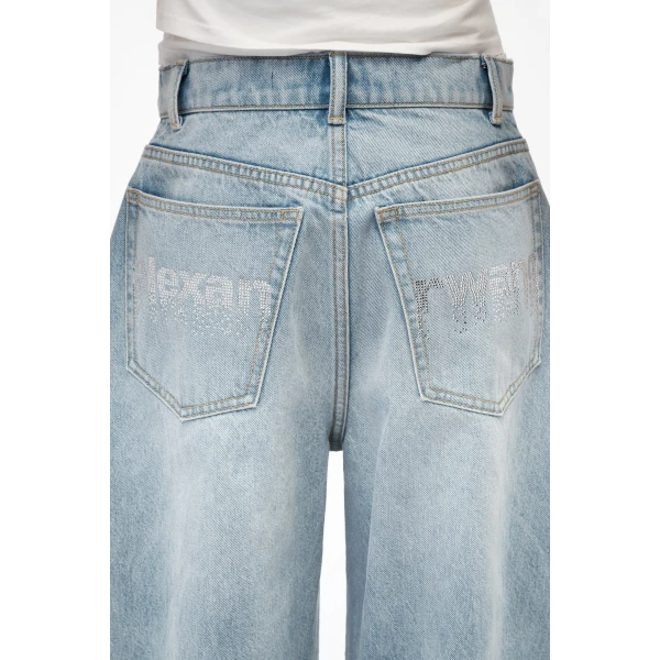 Alexander Wang Blow Up Crystal Hotfix Logo Pocket Jean in Light Bleach | Denim | Coveti