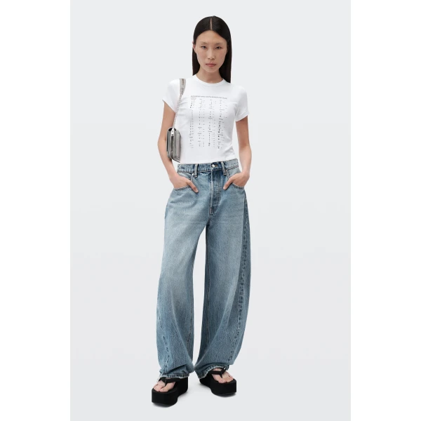 Alexander Wang Blow Up Crystal Hotfix Logo Pocket Jean in Vintage Light Indigo | Denim | Coveti