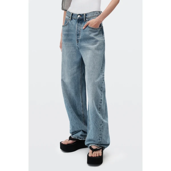 Alexander Wang Blow Up Crystal Hotfix Logo Pocket Jean in Vintage Light Indigo | Denim | Coveti