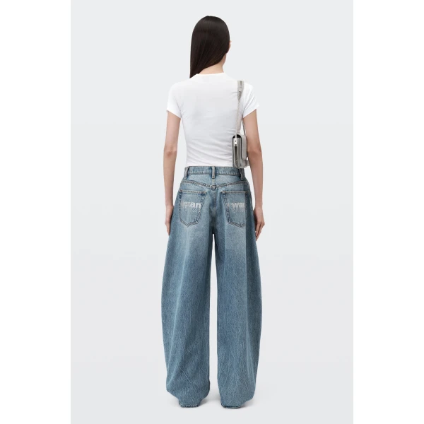 Alexander Wang Blow Up Crystal Hotfix Logo Pocket Jean in Vintage Light Indigo | Denim | Coveti