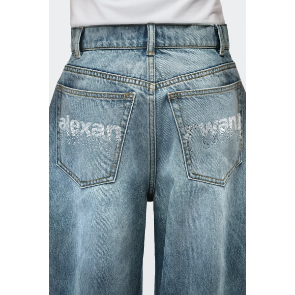 Alexander Wang Blow Up Crystal Hotfix Logo Pocket Jean in Vintage Light Indigo | Denim | Coveti