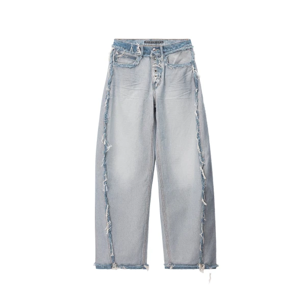 Alexander Wang Blow Up Logo-Embossed Mid-Rise Inverted Jean in Inverted Bleach Blue | Coveti