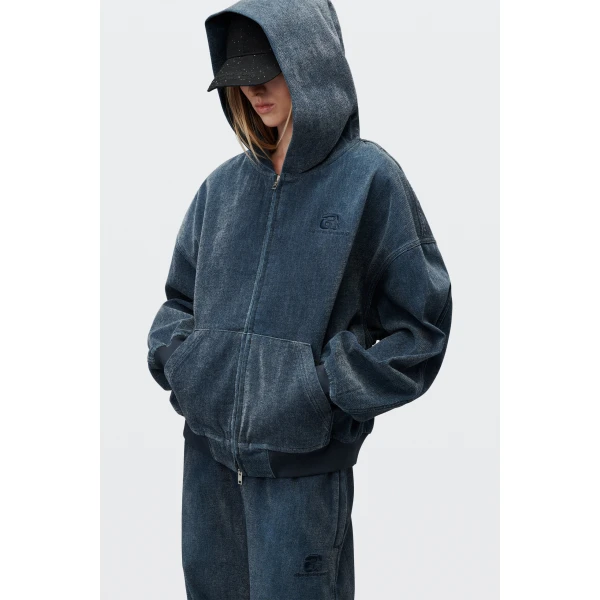 Alexander Wang Brushed Denim Oversized Hoodie in Ink Blue | Hoodies | Coveti