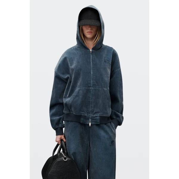 Alexander Wang Brushed Denim Oversized Hoodie in Ink Blue | Hoodies | Coveti