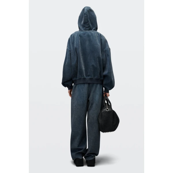 Alexander Wang Brushed Denim Oversized Hoodie in Ink Blue | Hoodies | Coveti