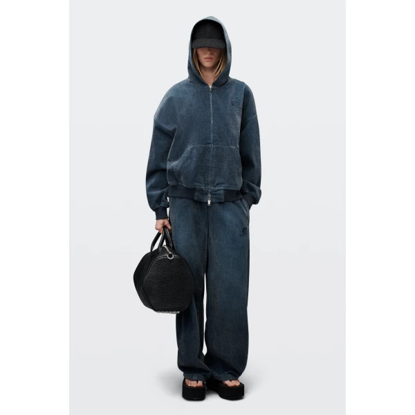 Alexander Wang Brushed Denim Oversized Hoodie in Ink Blue | Hoodies | Coveti