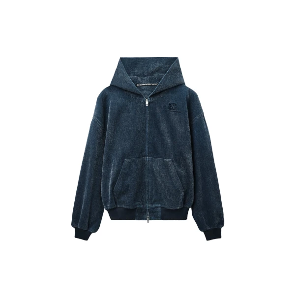 Alexander Wang Brushed Denim Oversized Hoodie in Ink Blue | Coveti