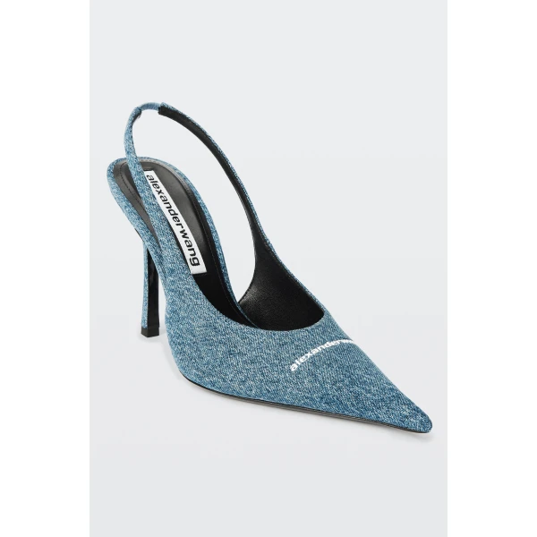 Alexander Wang Buffy 105mm Denim Slingback Pump in Blue | Heels | Coveti