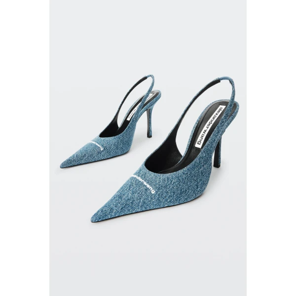 Alexander Wang Buffy 105mm Denim Slingback Pump in Blue | Heels | Coveti