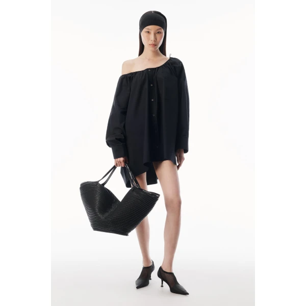 Alexander Wang Bungee Scoop Neck Mini Shirt Dress in Black | Mini Dresses | Coveti