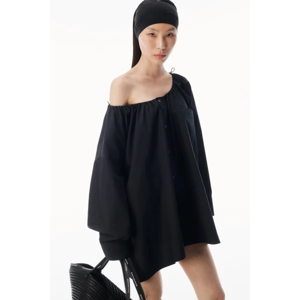 Alexander Wang Bungee Scoop Neck Mini Shirt Dress in Black | Mini Dresses | Coveti