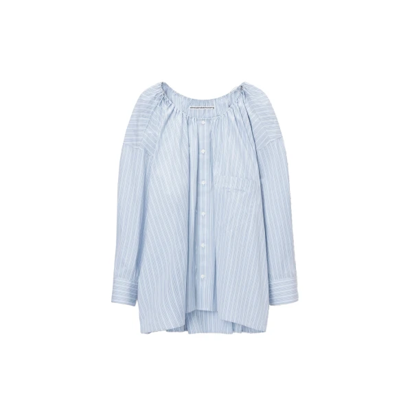 Alexander Wang Bungee Scoop Neck Mini Shirt Dress in Light Blue Stripe | Coveti
