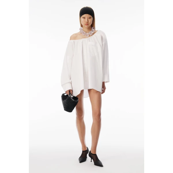 Alexander Wang Bungee Scoop Neck Mini Shirt Dress in White | Mini Dresses | Coveti