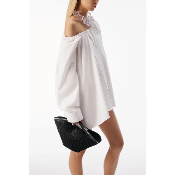 Alexander Wang Bungee Scoop Neck Mini Shirt Dress in White | Mini Dresses | Coveti