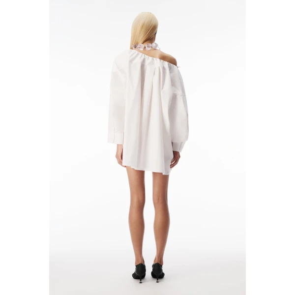 Alexander Wang Bungee Scoop Neck Mini Shirt Dress in White | Mini Dresses | Coveti