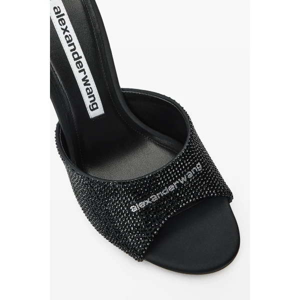 Alexander Wang Cher 105mm Crystal Hotfix Mule in Black and Jet | Mules | Coveti