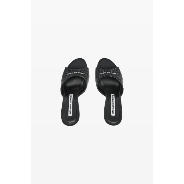 Alexander Wang Cher 105mm Crystal Hotfix Mule in Black and Jet | Mules | Coveti