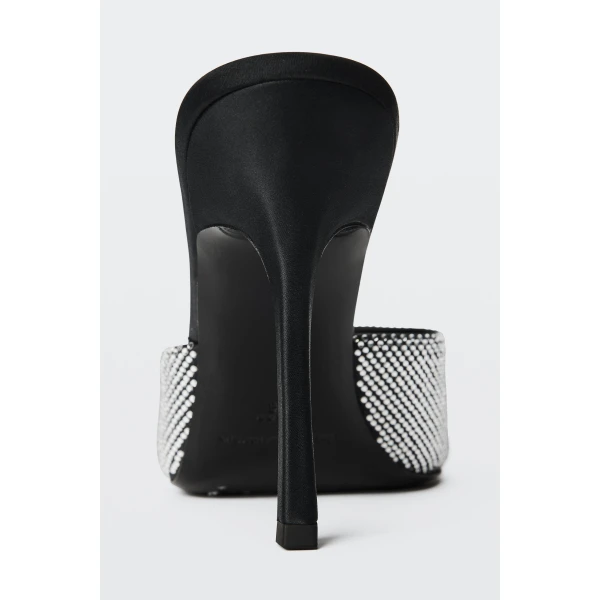 Alexander Wang Cher 105mm Crystal Hotfix Mule in Black and Silver | Mules | Coveti