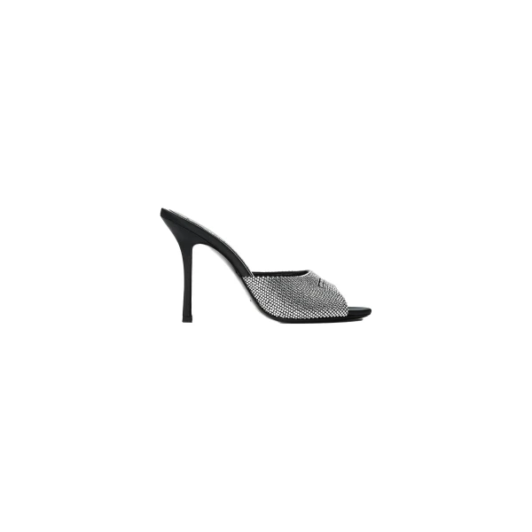 Alexander Wang Cher 105mm Crystal Hotfix Mule in Black and Silver | Coveti